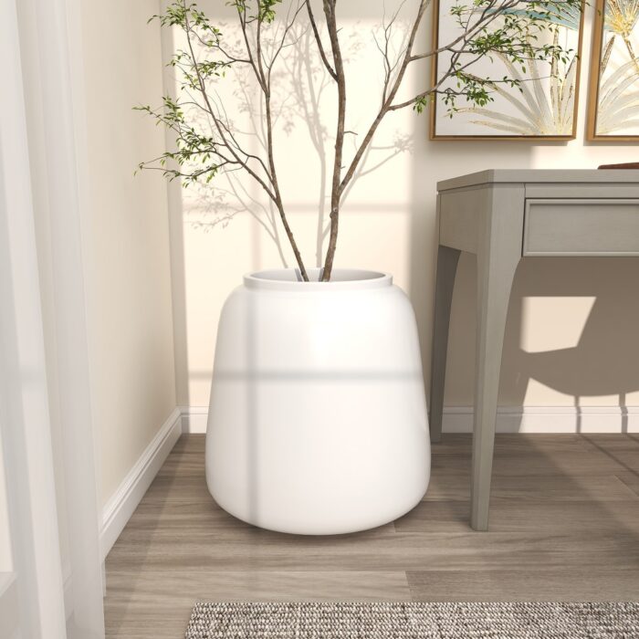 White Resin Wide Floor Vase - 19"W, 20"H