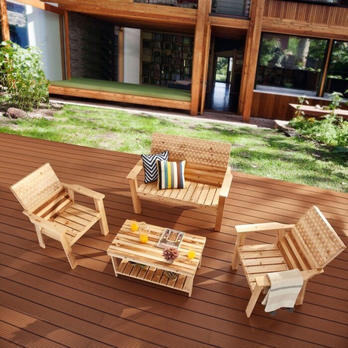 Patio Festival 4-Piece Outdoor Wood Conversation Set