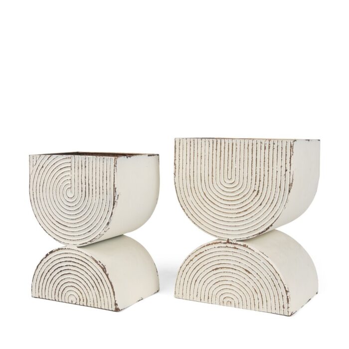 Medina Off White w/ Gold Antiquing Tall Metal Planters (Set of 2) - 9.5L x 7.1W x 12.4H