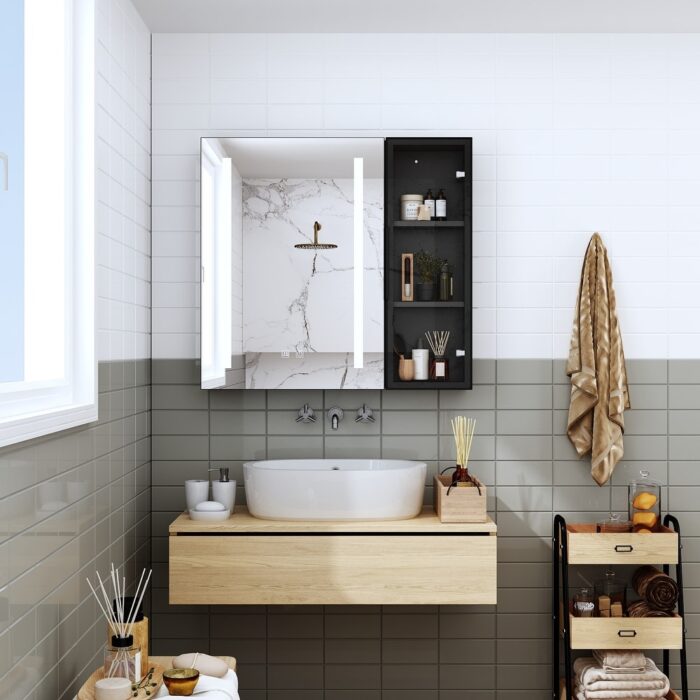 Bathroom Cabinet with LED Ambient Light and Practical Storage Shelves - Image 2