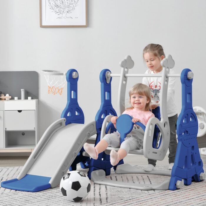 Kids Playground Climber Swing Playset with Basketball Hoops