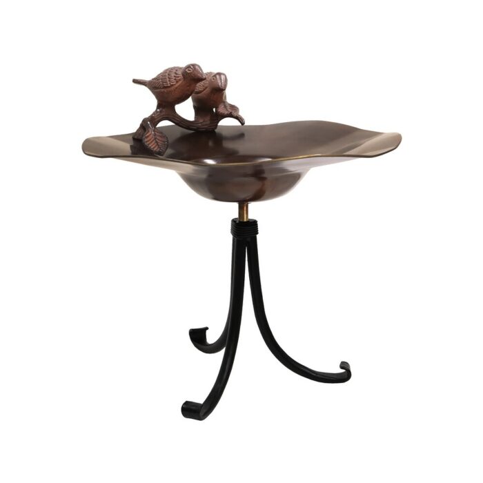 Achla Designs 13"Dia. Round Antique Patina Brass/Aluminum Birds Birdbath w/Tall Black Wrought Iron Tripod Stand