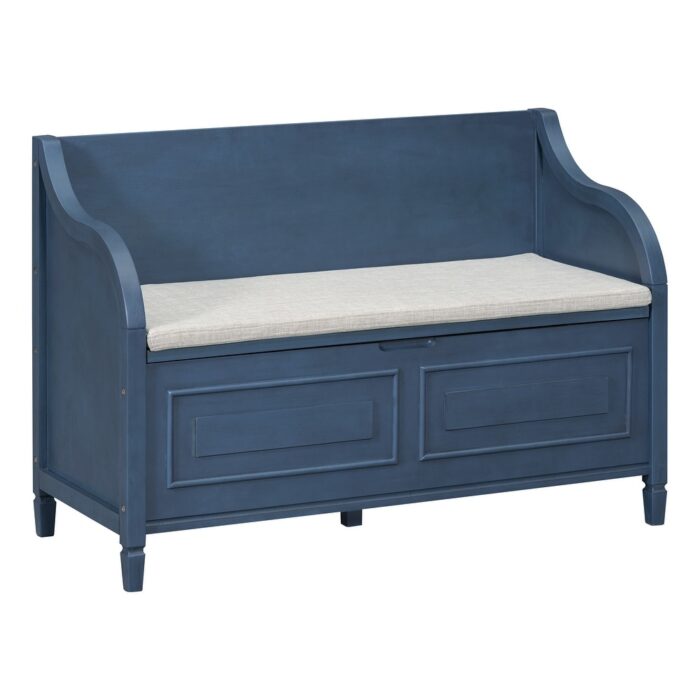 Rustic Style Solid wood Entryway Multifunctional Storage Bench with Safety Hinge