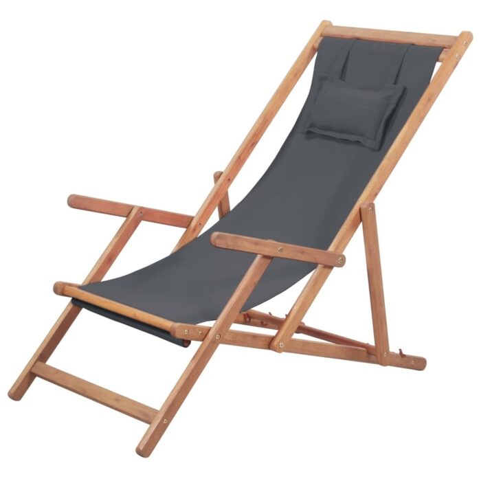 vidaXL Folding Beach Chair Fabric and Wooden Frame Gray - 44.1"/46.9"/50" x 31.9"/34.8"/37.4" x 23.6"