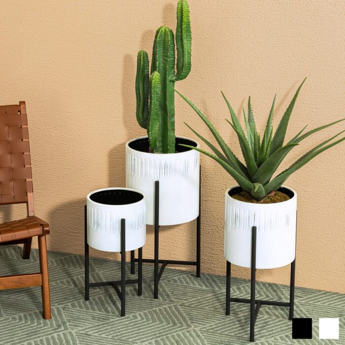 Glitzhome Set of 3 Modern Metal Cachepot Planters with Stands Indoor Outdoor Plant Pot