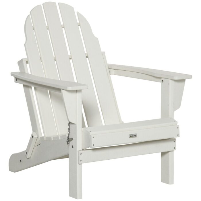 Outsunny Folding Adirondack Chair, HDPE Outdoor All Weather Plastic Lounge Beach Chairs for Patio Deck and Lawn Furniture - Image 2