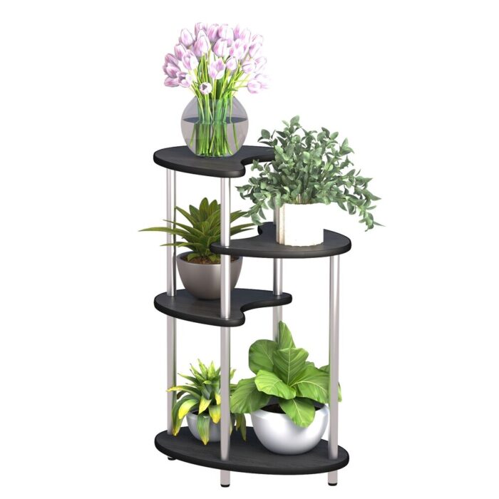 Foldable 4-Tier Metal Plant Stand， Black