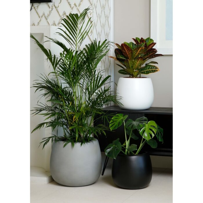 Short Narrow Mouth Globe 1- Piece Fiber Stone Round Planter Pot