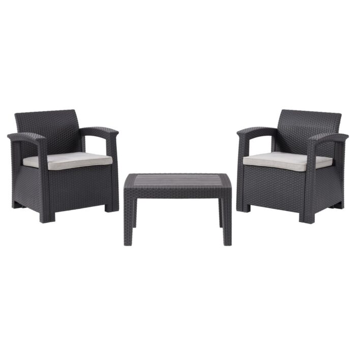 CorLiving Lake Front Black Rattan Patio Chair Set, 3pc - Image 2
