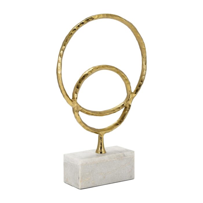 Metal/Marble, 21"H Double Ring Accent, Gold, Round, 21"H, Solid Color - 13" x 4" x 21" - Image 2