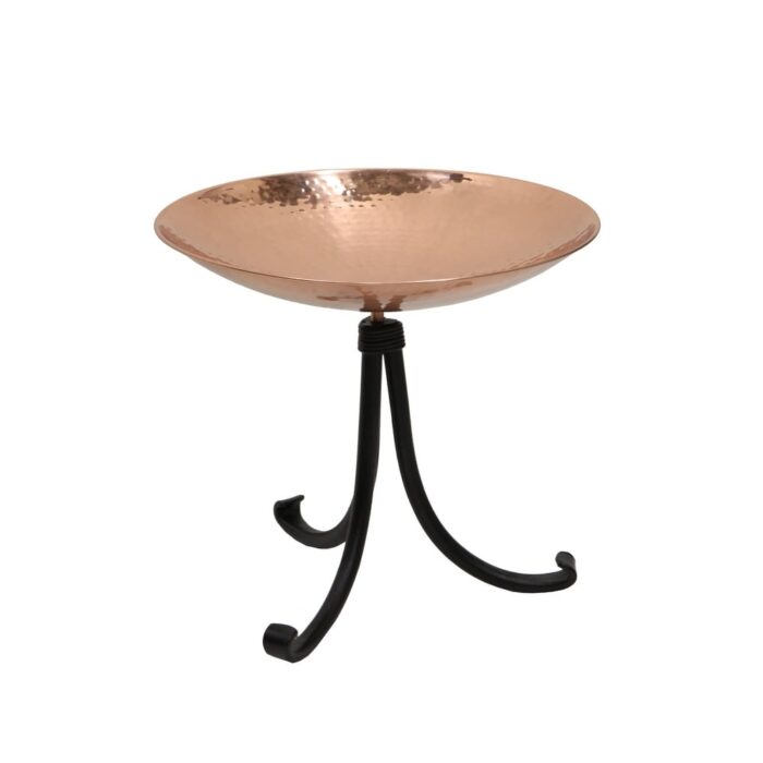 Achla Designs 14"W Round Polished Copper Plated Stainless Steel Birdbath w/ Black Wrought Iron Tripod Stand