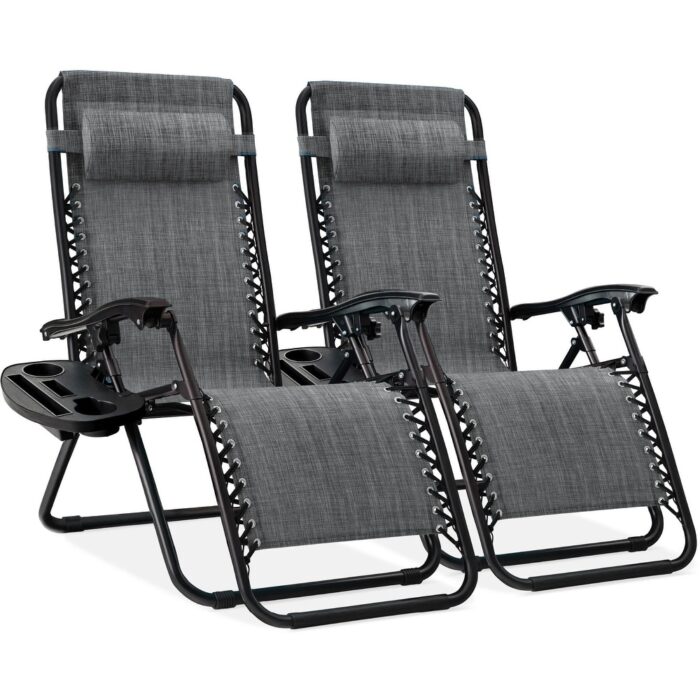 Set of 2 Adjustable Zero Gravity Patio Chair Recliners w/ Cup Holders - Image 2