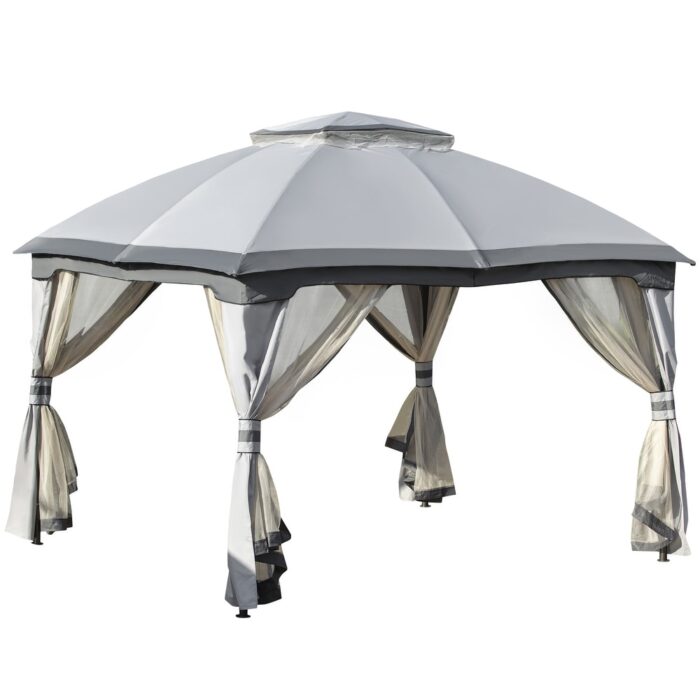 Outsunny 12' x 10' 2-Level Outdoor Gazebo Tent with Zippered Mesh Sidewalls, Solid Steel Frame, Arched Roof - Image 2