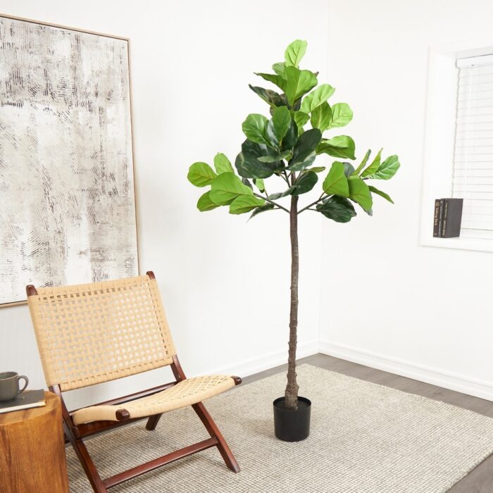 Green Faux Foliage Fiddle Leaf Artificial Tree with Realistic Leaves