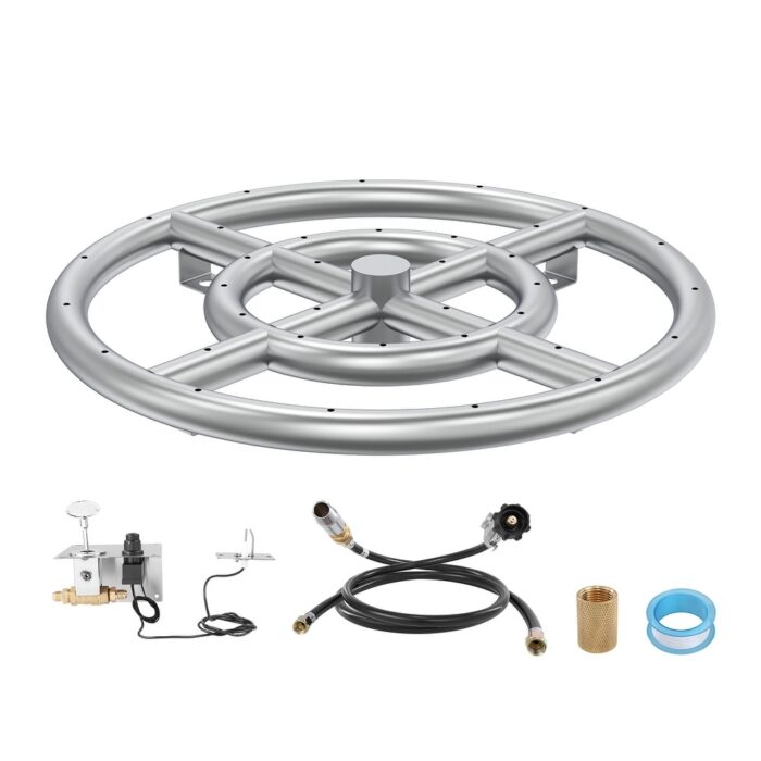 VEVOR 12 & 18 inch Round Fire Pit Pan Stainless Steel 92,000 & 150,000 BTU for Indoor Outdoor Use
