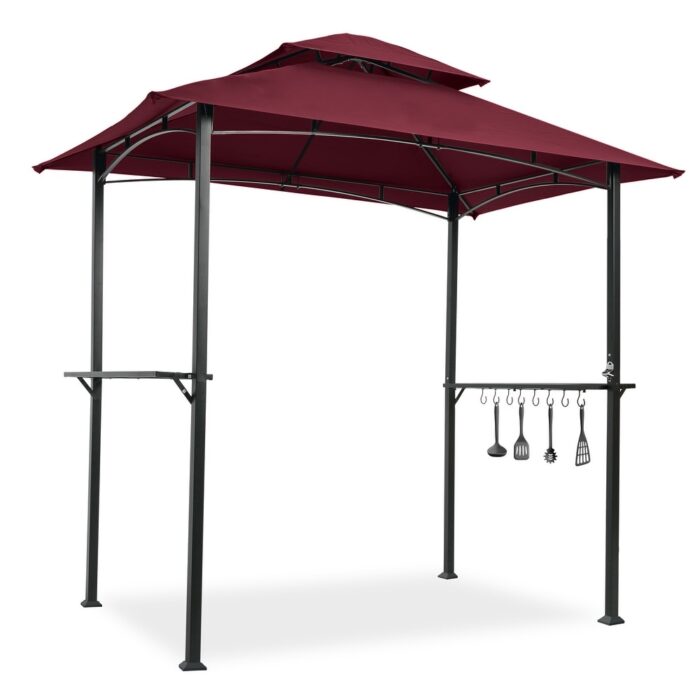 All-Weather 8 x 5 Ft Outdoor BBQ Grill Gazebo, Double Tier Soft Top Canopy Shelter Tent with Steel Frame, Hook & Bar Counters