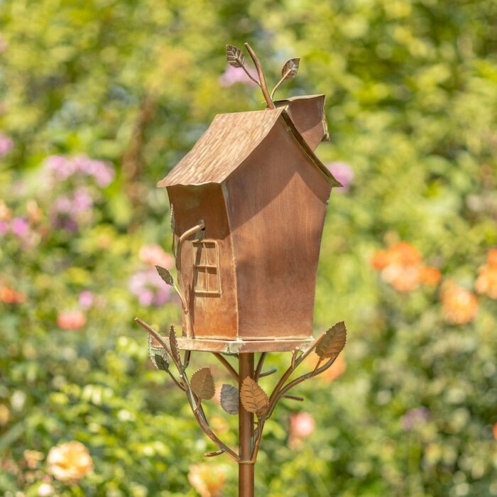 Large Bird House Stake with A-Frame Roof- Copper - Image 2