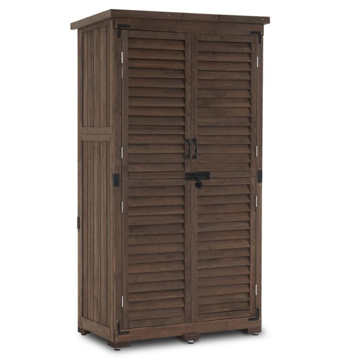 MCombo 63 inch Tall Outdoor Storage Tool Cabinet Shed with Lock for Yard (34.3" L x 18.3" W x 63" H), Wooden 0870 - N/A - Image 2