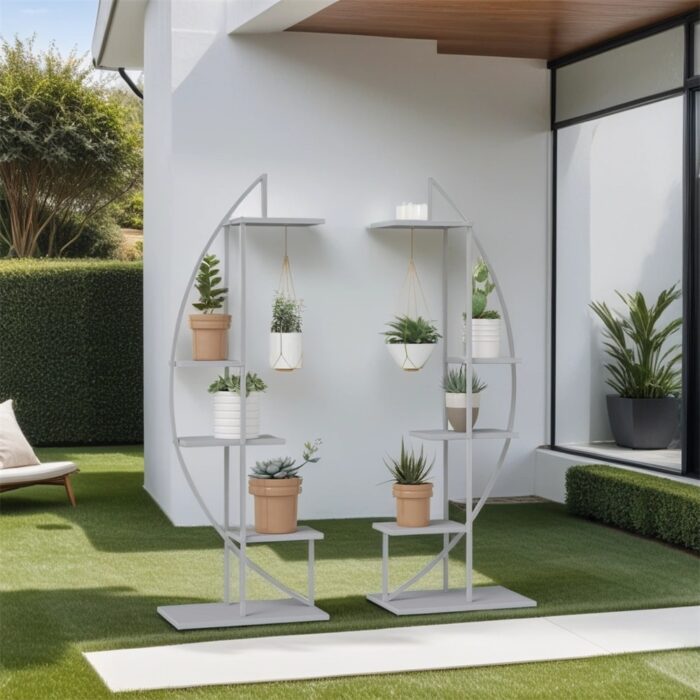 Outsunny Metal Plant Stand,Half Moon Shape Flower Pot Display Shelf