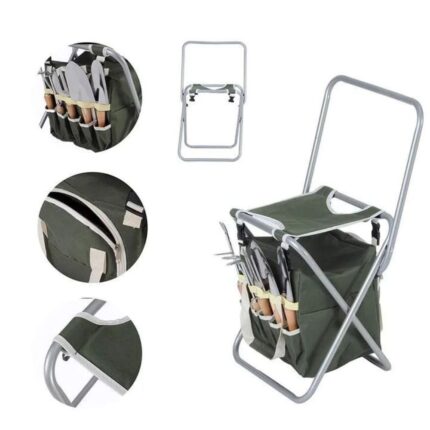 9 PCS Garden Tools Set Ergonomic Wooden Handle Sturdy Stool with Detachable Tool Kit Perfect for Different Kinds of Gardening - Image 2