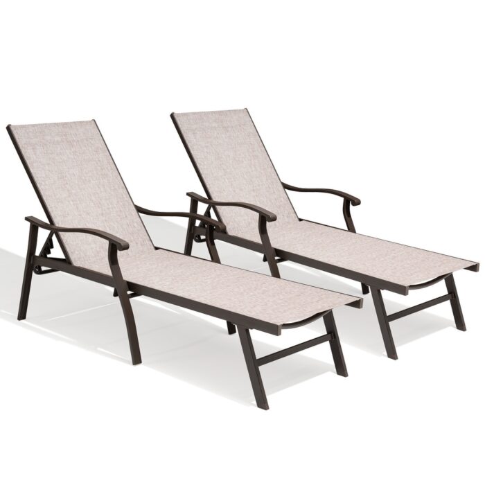 Outdoor Patio Aluminum Adjustable Chaise Lounge Chairs (Set of 2) with Arms - See Picture - Image 2