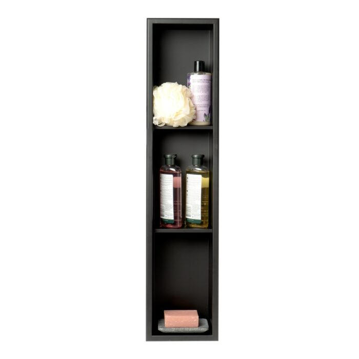 ALFI brand 8" x 36" Black Matte Stainless Steel Vertical Triple Shelf Bath Shower Niche - Image 2