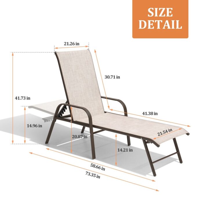 VredHom Outdoor Aluminum Patio Chaise Lounge Chairs - 70.87"Lx 21.54"W x 14.96"H - Image 2