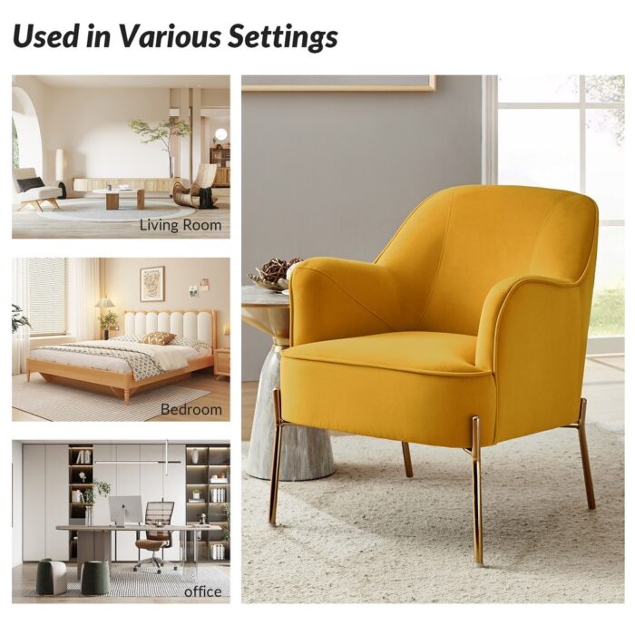 Nora Modern Velvet Accent Chair with Golden Metal Legs Set of 2 by HULALA HOME - Image 2