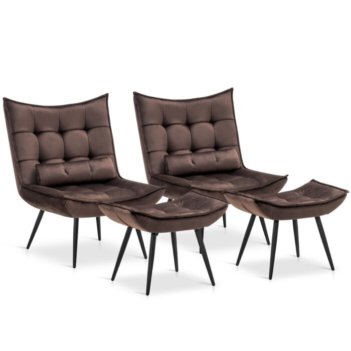 MCombo set of 2 Accent Chair with Ottoman, Velvet Tufted Wingback Chair, Upholstered Chairs for Bedroom Living Room 4079 - Image 2