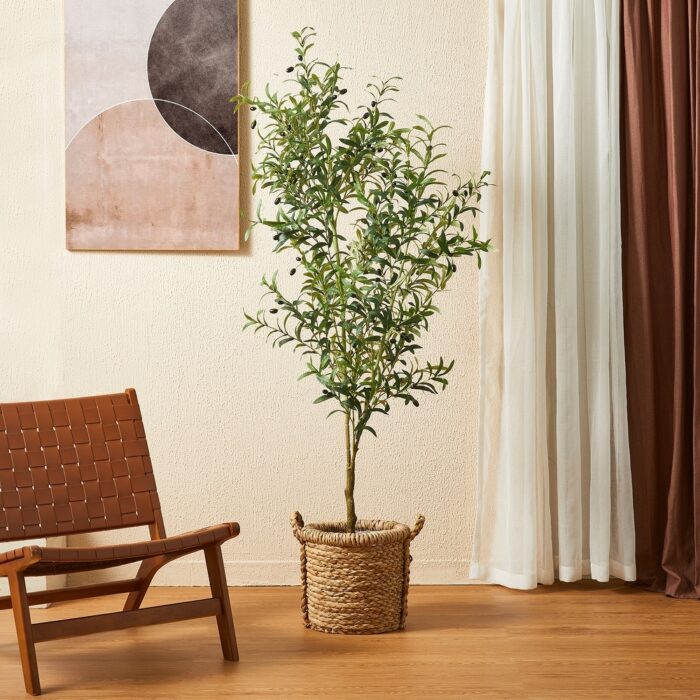 Glitzhome 70"H Faux Olive Artificial Tree With Black Pot - 23.5"D x 70"H - Image 2