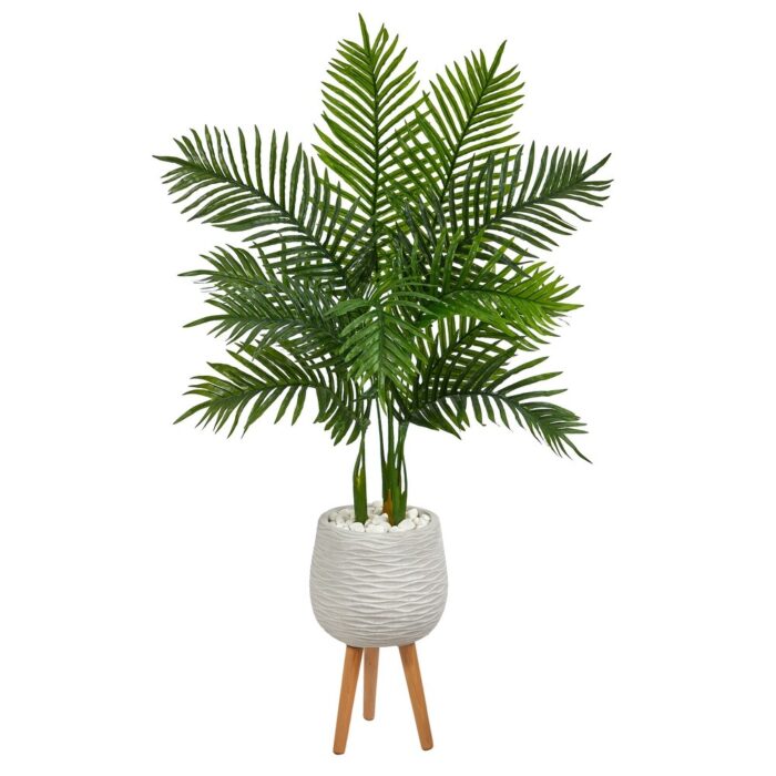 52" Areca Palm Artificial Tree in White Planter (Real Touch) - 19"