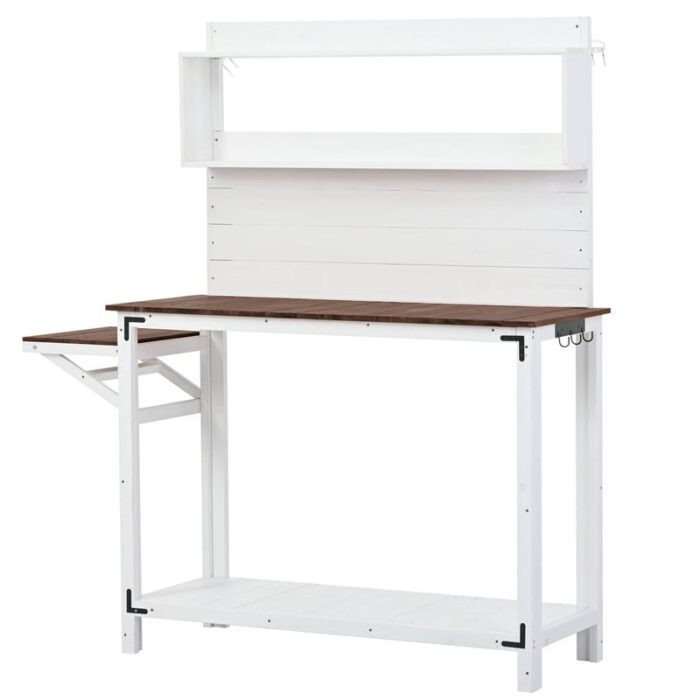 Garden Potting Bench Outdoor Wooden Workstation Table with Shelves - Image 2