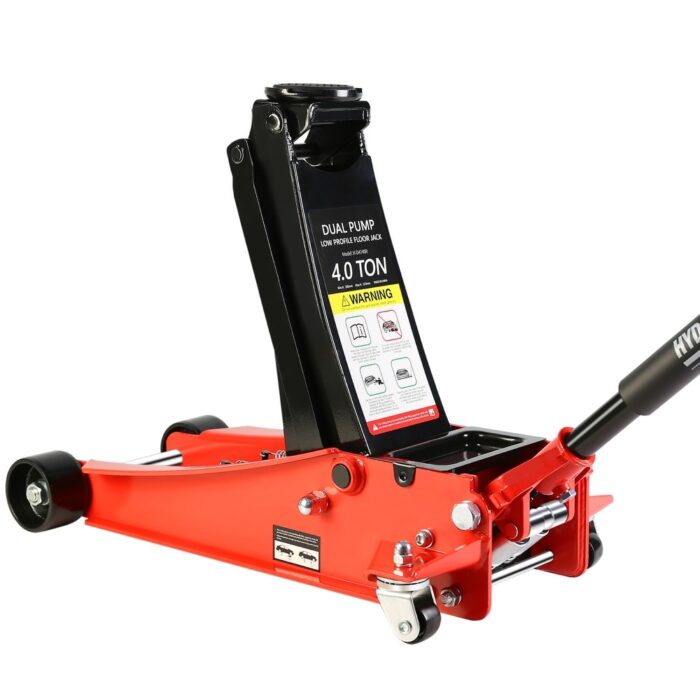 4 Ton Heavy-Duty Steel Racing Floor Jack, Dual Piston Quick Lift Pump