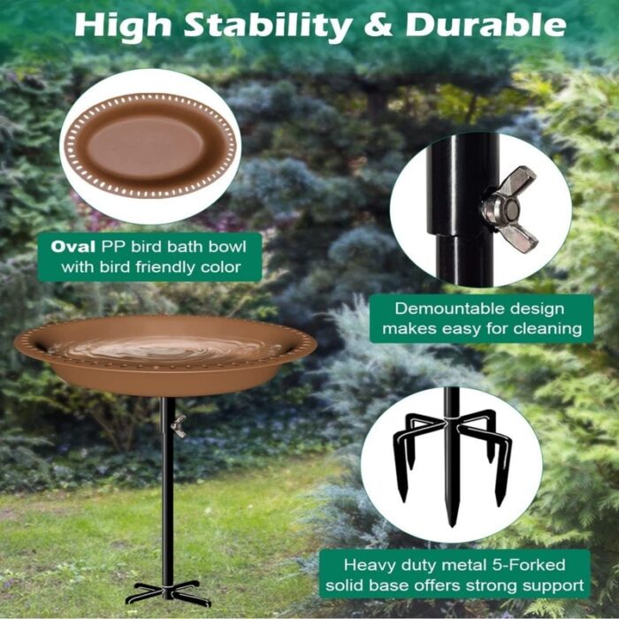 29 Inch Height Detachable Bird Bath with Metal Stake Stand - Image 2