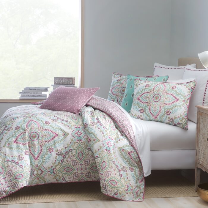 Jaipur Reversible Percale Cotton Comforter Set Magenta/Blue - Heirlooms of India