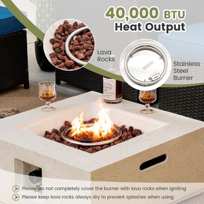 28'' Terrazzo Fire Pit Table 40,000 BTU Square Propane Gas Fire Pit - Image 2