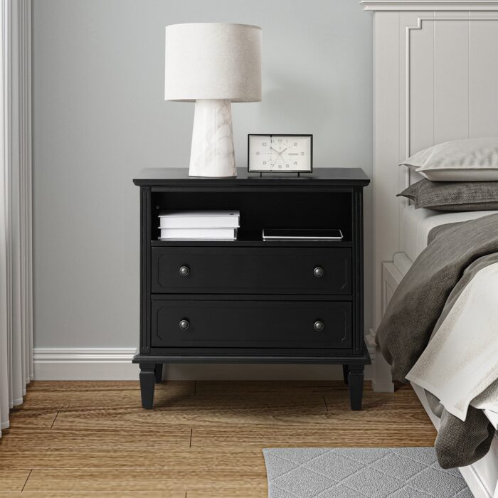 Kamilo Traditional 28.25 inch Open Storage Space Wide Nightstand Table with 2 Drawers by HULALA HOME