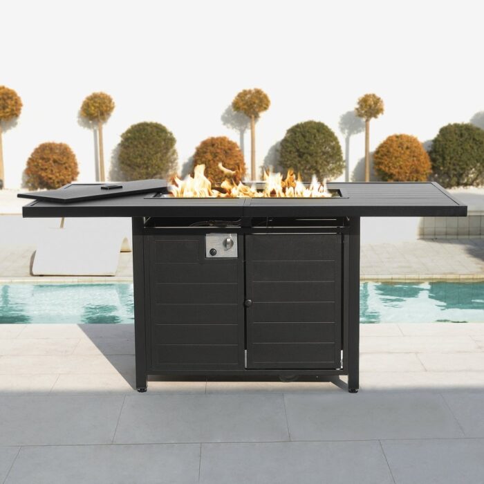 62.5" Aluminum Propane Fire Pit Table 50,000 BTU Outdoor Rectangular Dining Table