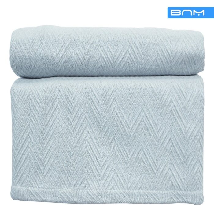 All Season Cotton Chevron Weave Blanket King Light Blue