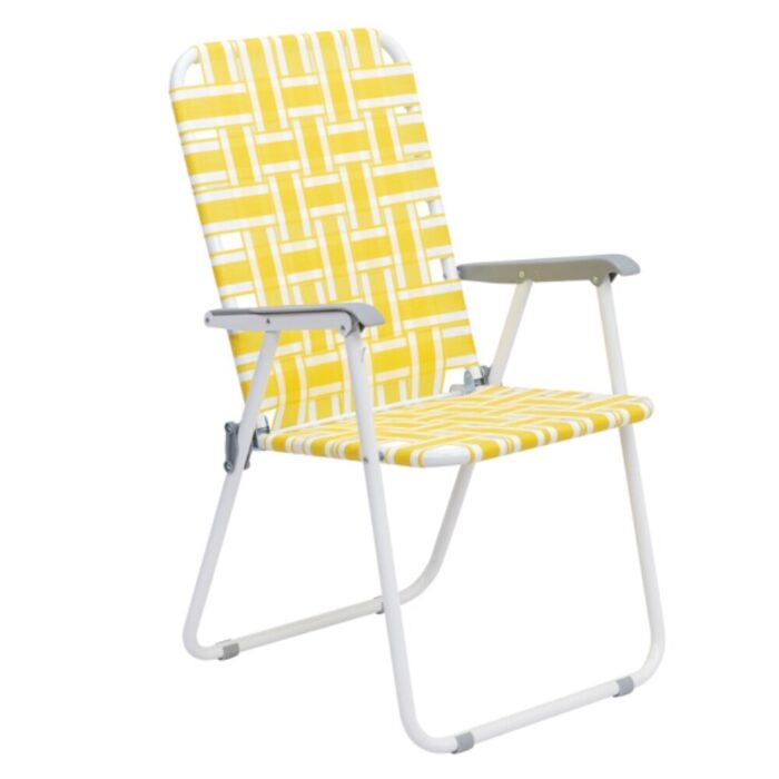 2pcs Steel Tube PP Webbing Bearing 120kg Folding Beach Chair Yellow & White Strip - 22 x 22 x 37.4 - Image 2