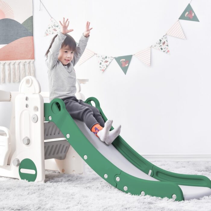 Kids Slide with Bus Play Structure Climber Slide with Basketball Hoop