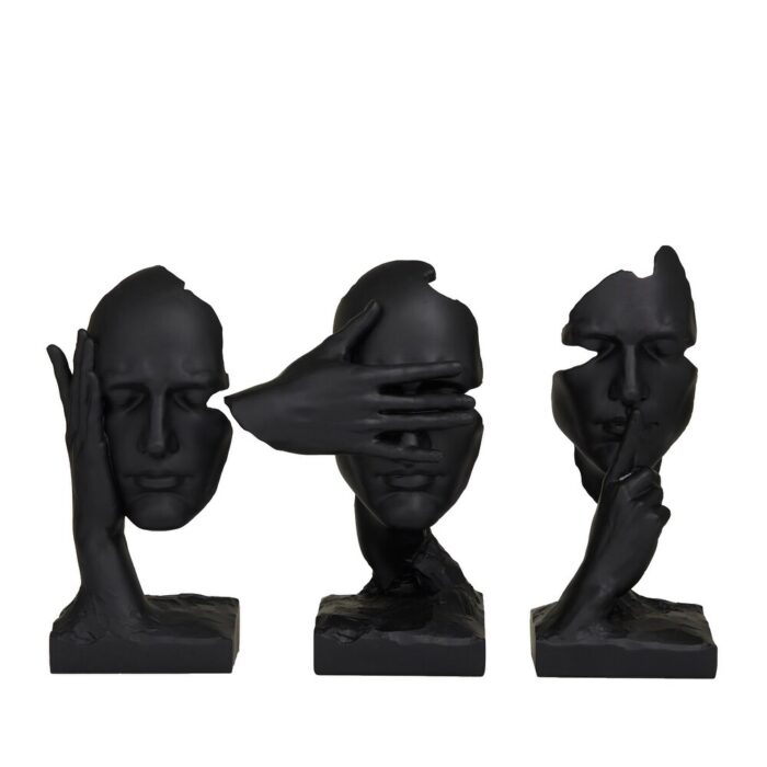 The Novogratz Black Polystone Face Sculpture (Set of 3) - Image 2