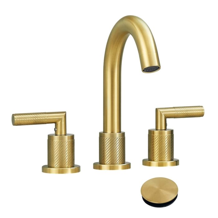2 Handle 8 Inch Bathroom Sink 3 Hole Widespread Faucet with Pop Up Drain and Water Supply Hoses