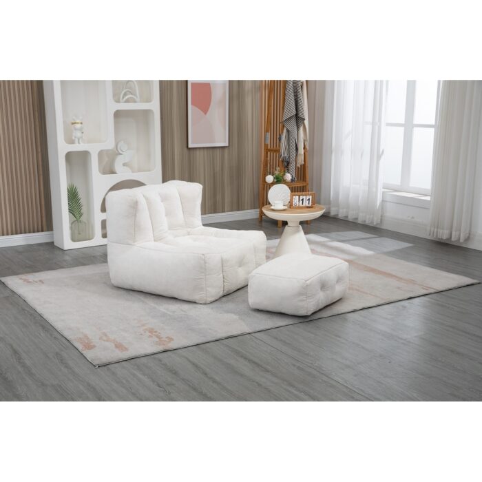 Fluffy Bean Bag Chair with Memory Foam and Ottoman - Image 2