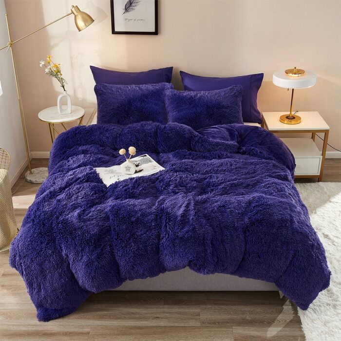 Fluffy Shaggy Comforter Set with 2 Pillowcases King Violet