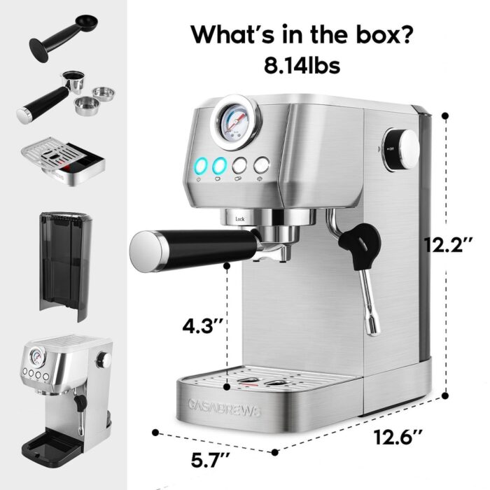 CASABREWS 20-Bar Espresso Coffee Machine with Powerful Steam Wand - Image 2