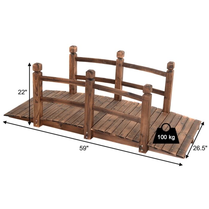 5 Ft Garden Bridge Wooden Arc Bridge with Guardrails - Image 2