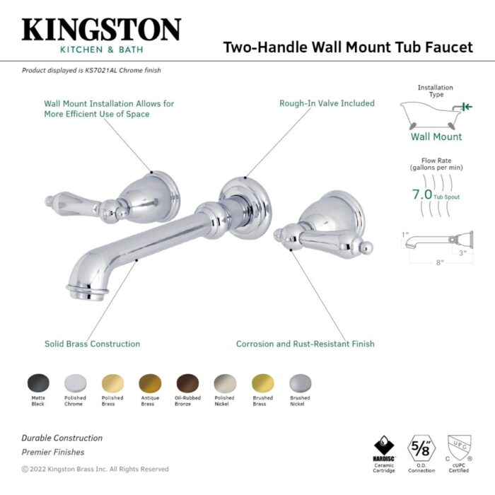 English Country 3-Hole Wall Mount Roman Tub Faucet - Image 2