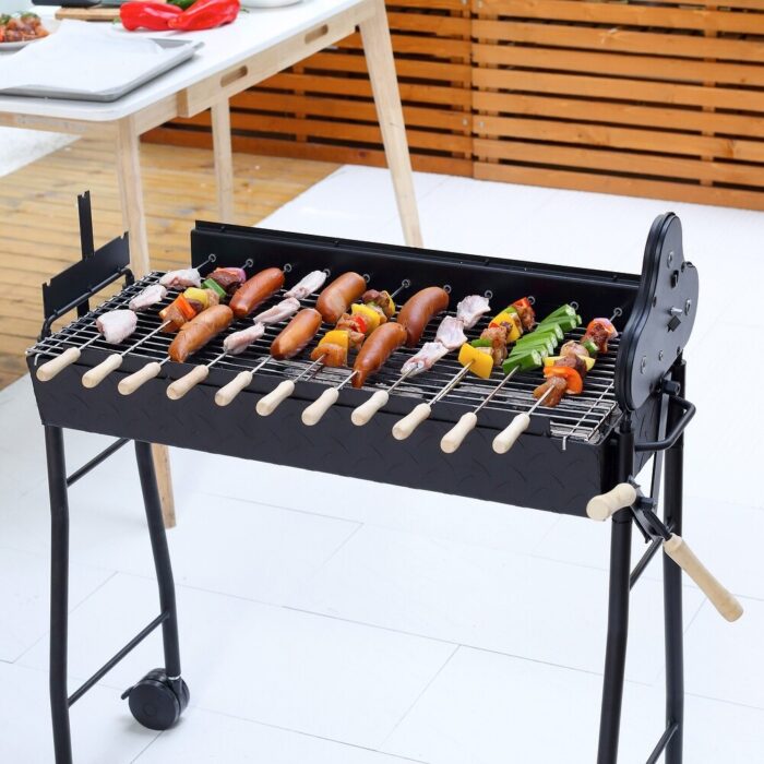 Outdoor Portable Steel Charcoal BBQ Grills, Height Adjustable with 4 Wheels - Image 2