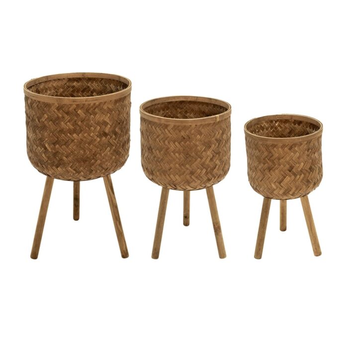 Bamboo Woven Plant Pot Stand Indoor Plant Stand Elevated Planter with Wood Legs Living Room Flower Pot Display Rack - Image 2